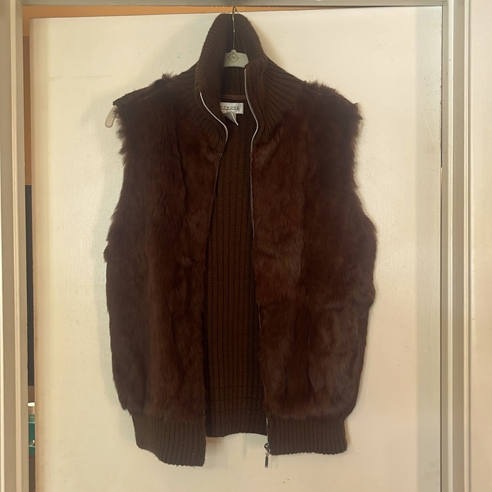 Vintage Rabbit fur zip up Vest Size Large in Chocolate brown
